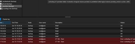 TASK ERROR: activating LV 'pve/data' failed: Activation of logical .